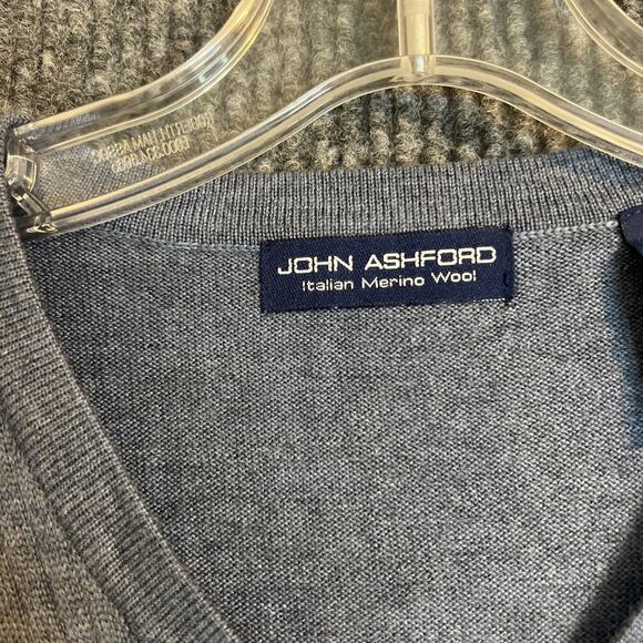 John Ashford Men Sweater Vest Size Large Blue Italian Merino Wool Classic Preppy - Picture 4 of 9